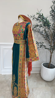 New Turquoise Velvet Kasab Thobe
