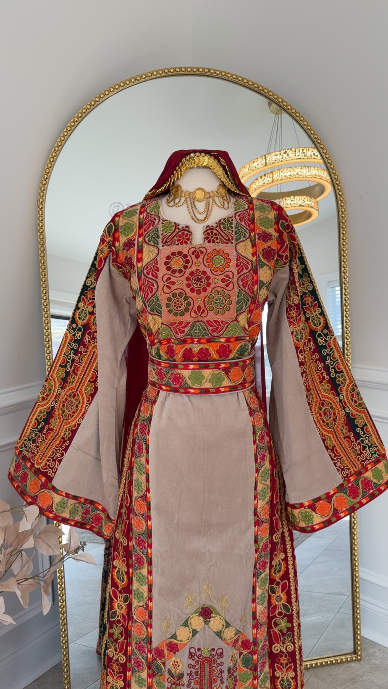 palestinian dress for women Beige Velvet Malika Thobe Sale – LaFarrahBoutique