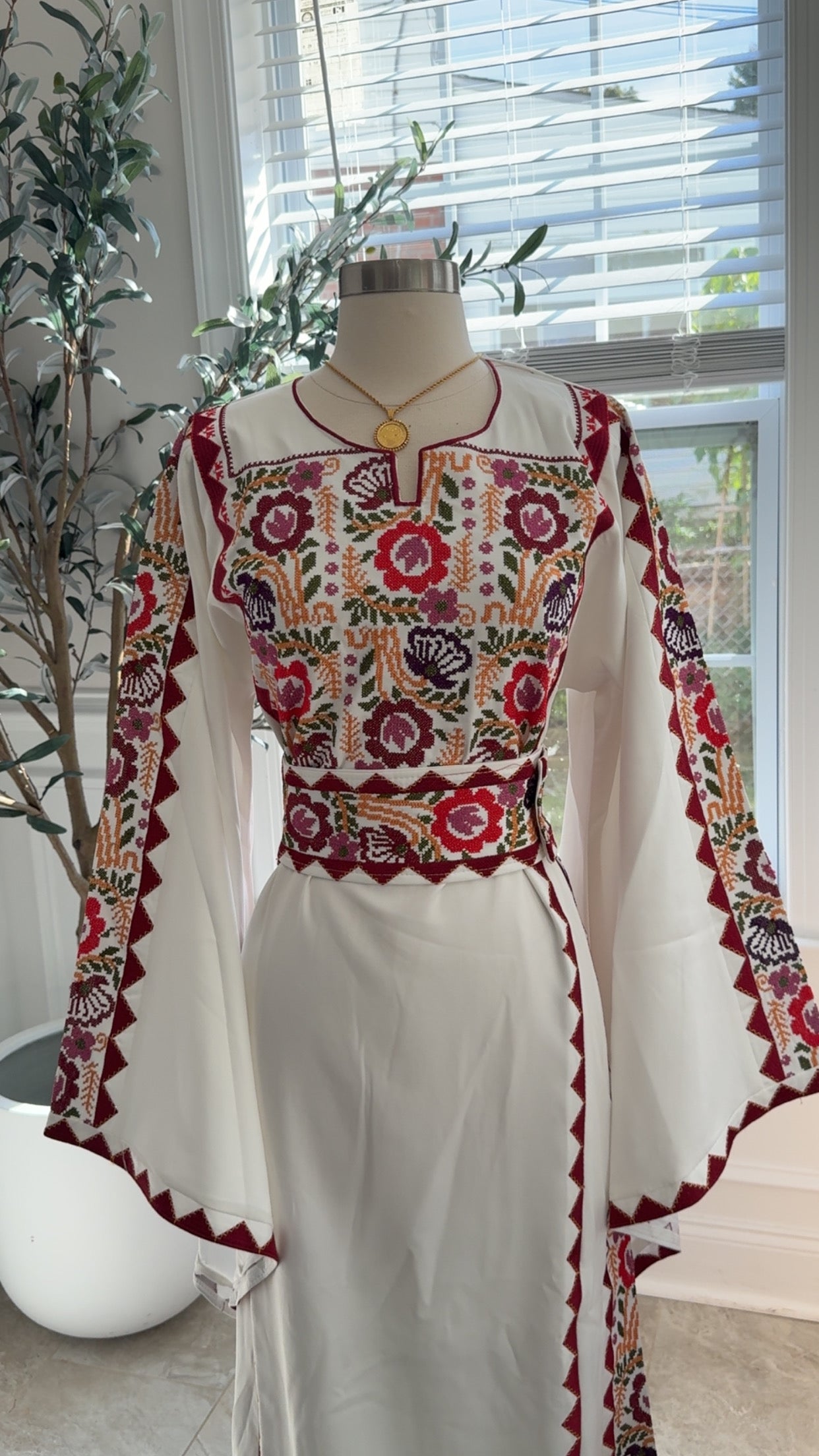 New White Floral Tatreez Dress