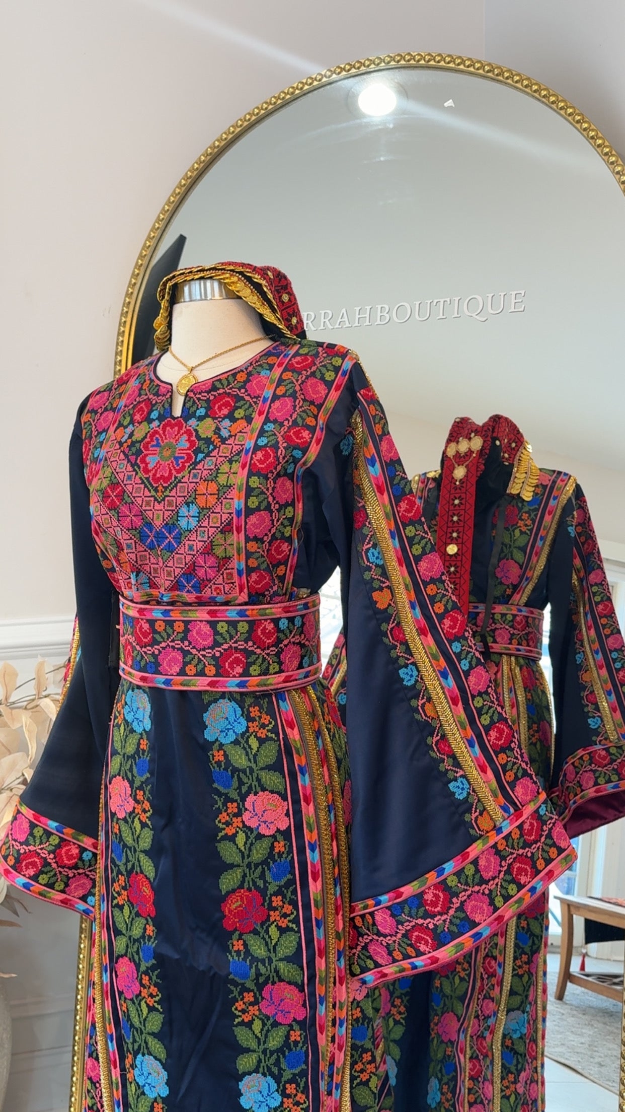 New Navy Floral Sabayel Thobe (No Beads)