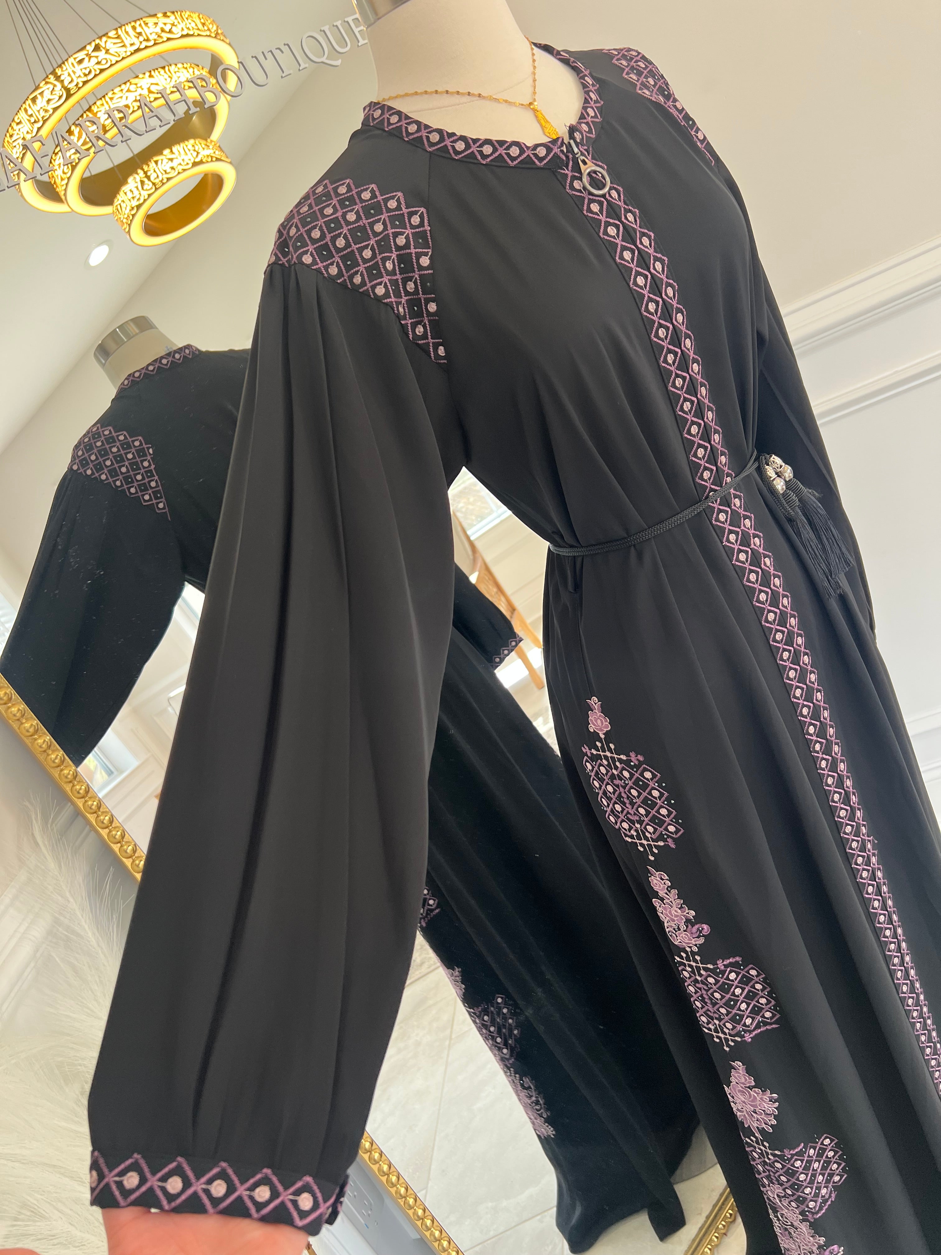 light Purple Embroidered Abaya