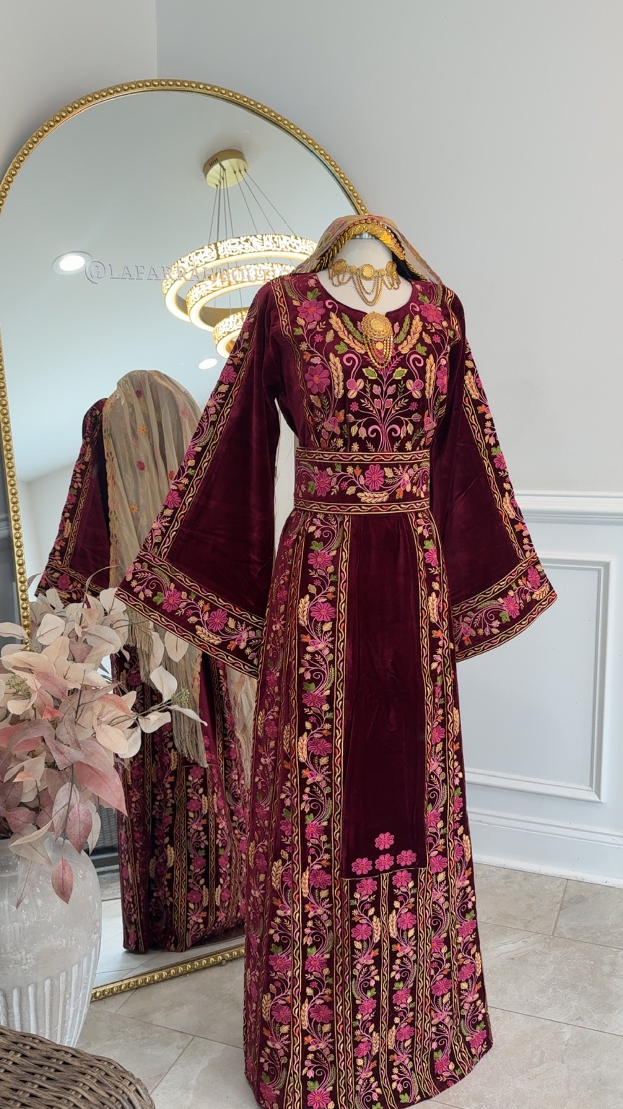 New Maroon Floral Velvet Thobe