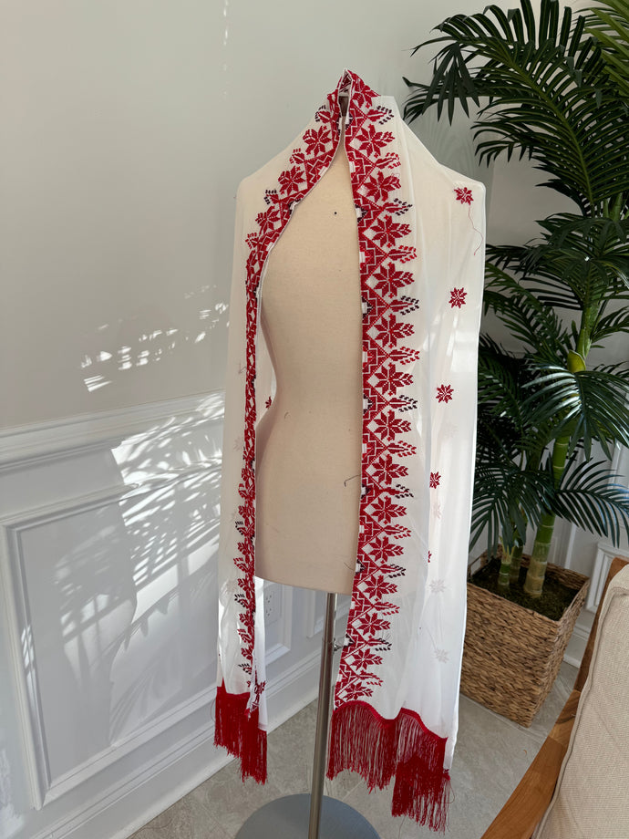 New red & maroon embroidered scarf