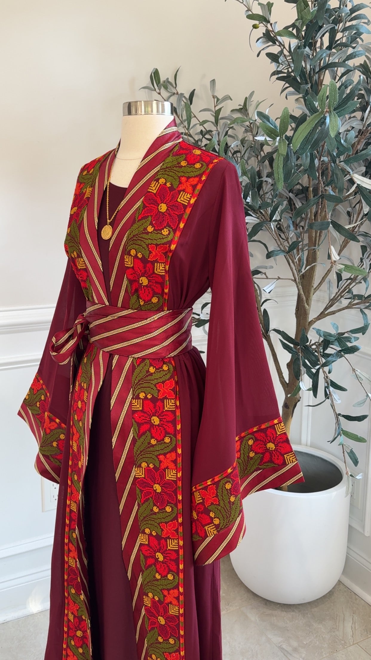 New Maroon Floral Kashmir Abaya