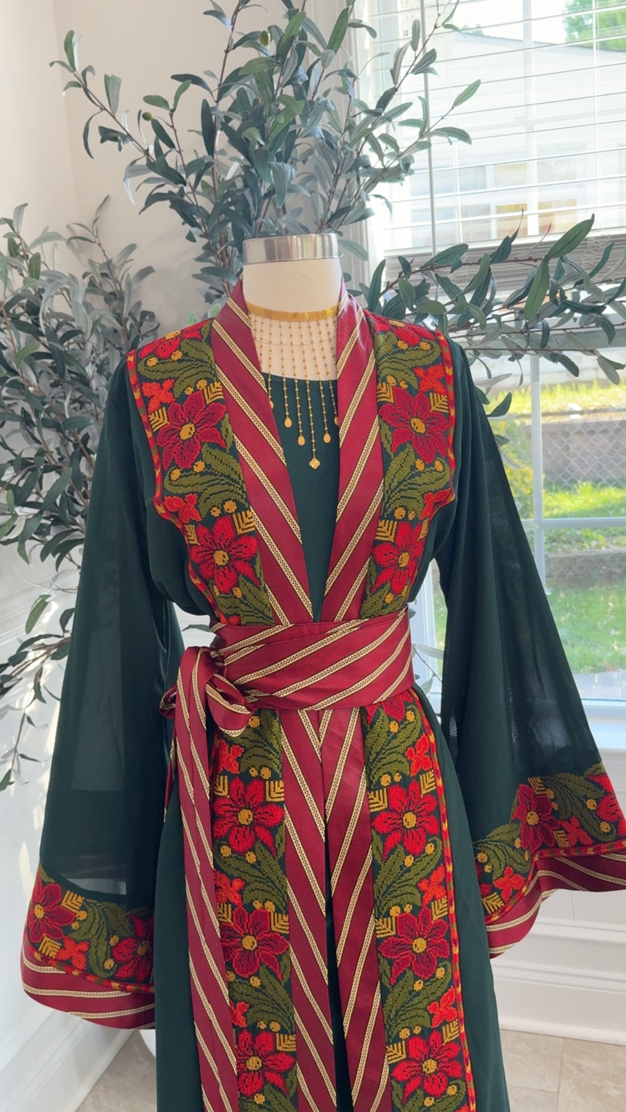 New Green Floral Kashmir Abaya