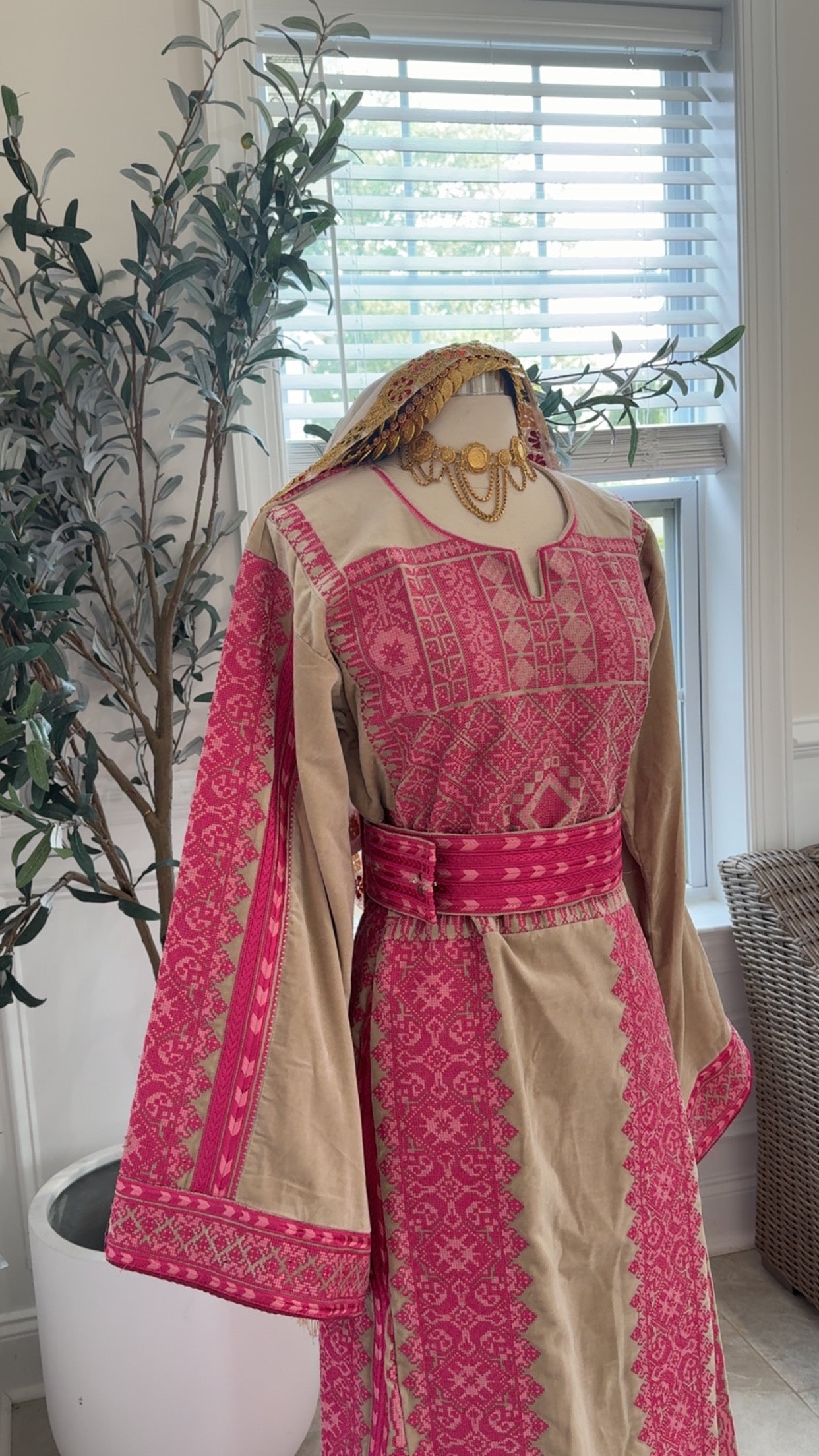 New Pink embroidered Velvet Thobe