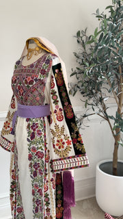 New White Velvet Floral Kasab Thobe