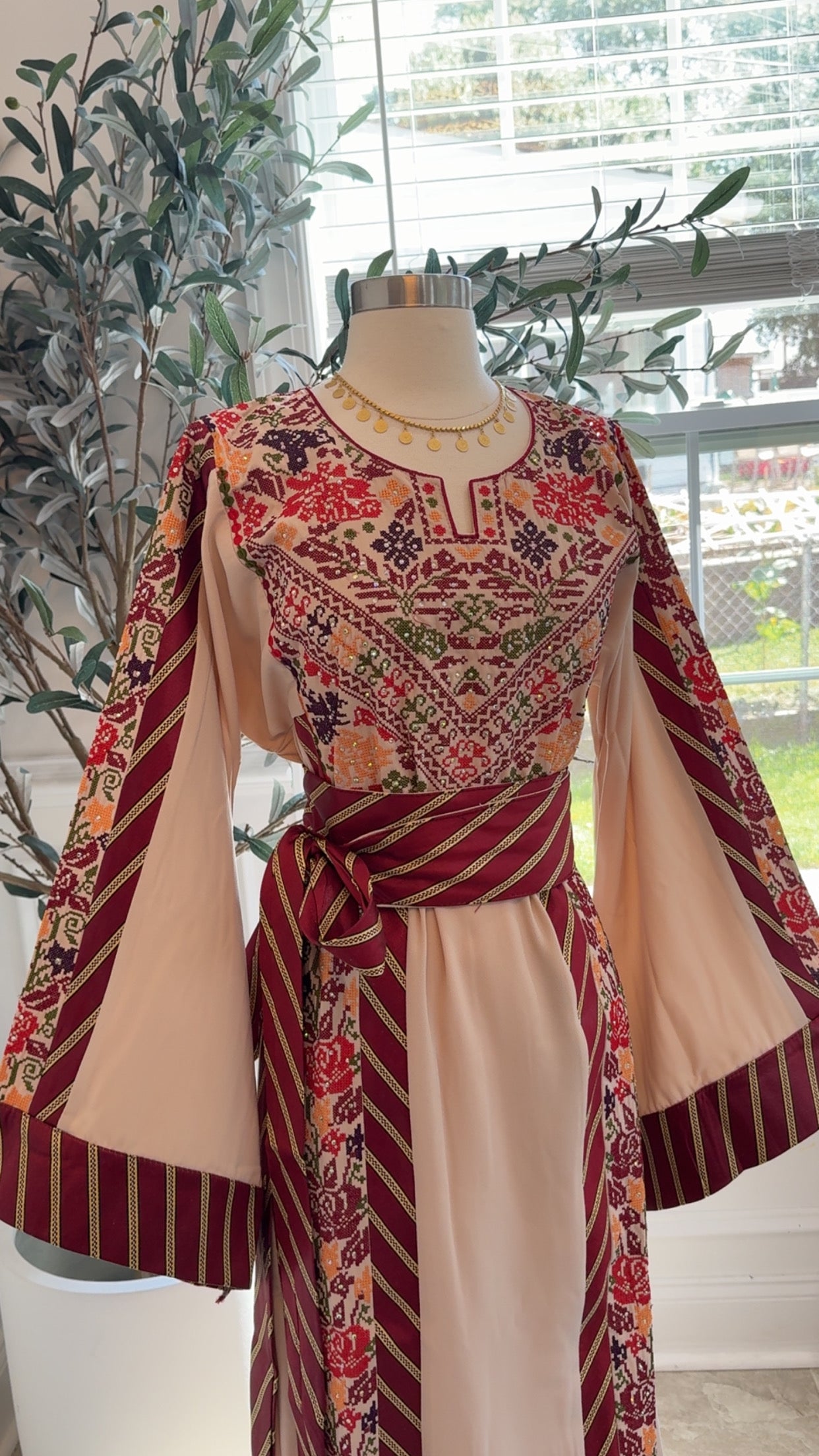 New Beige Floral Kashmir Dress
