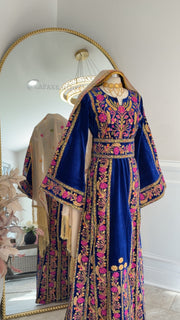 New Royal Blue Floral Velvet Thobe