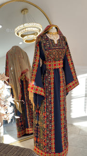 New Navy Silk Beaded Thobe