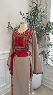 New Beige Floral Tatreez Dress