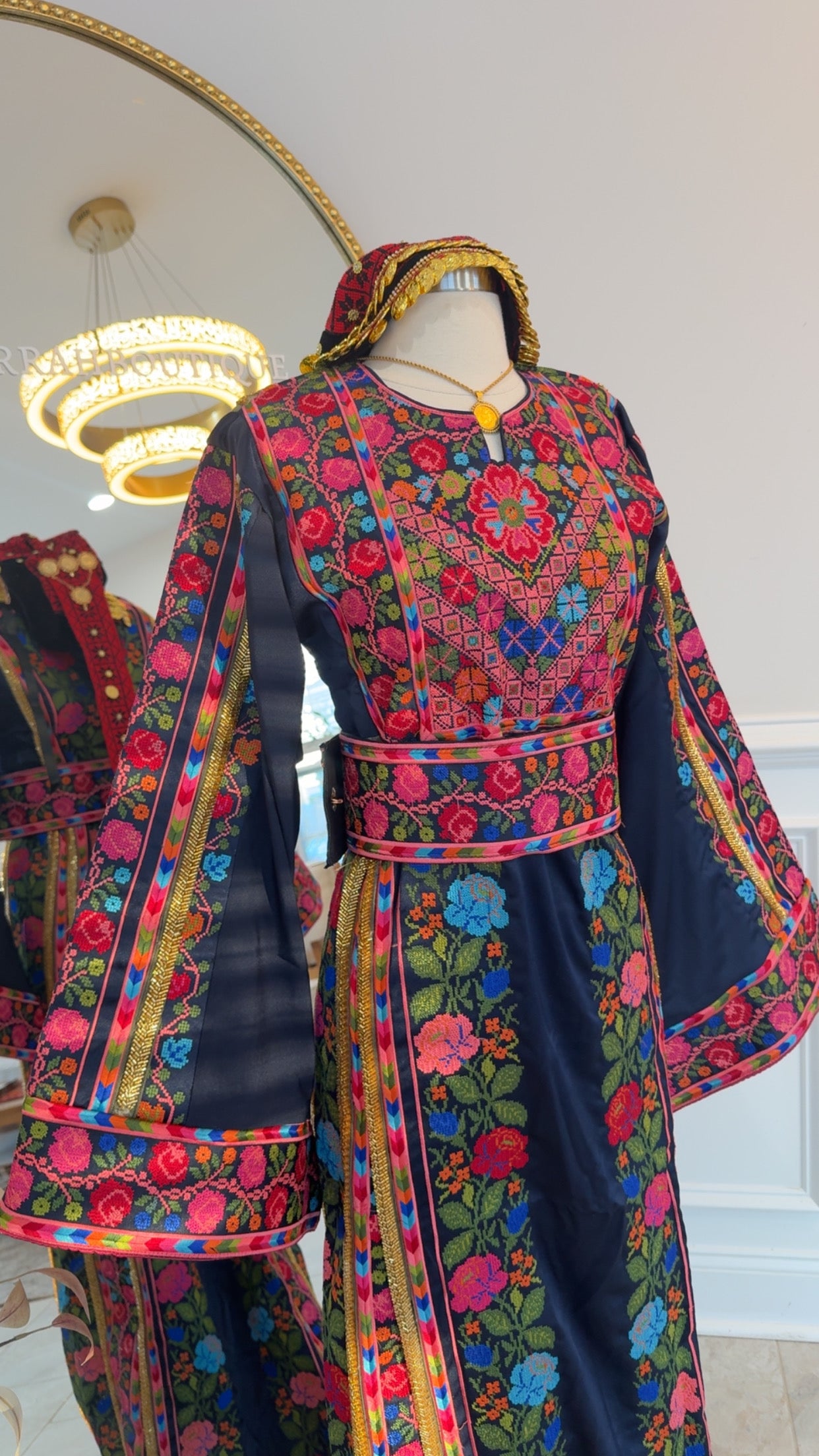 New Navy Floral Sabayel Thobe (No Beads)