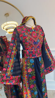 New Navy Floral Sabayel Thobe (No Beads)