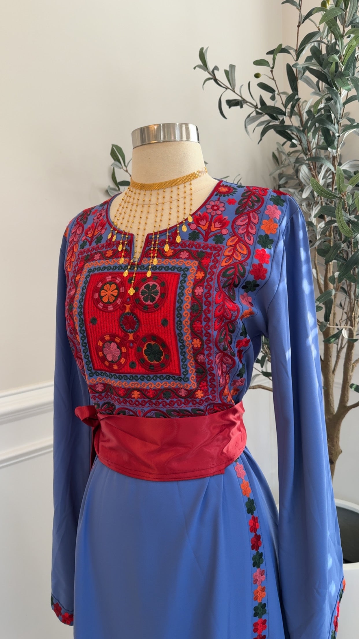 New Baby Blue Floral Tatreez Dress