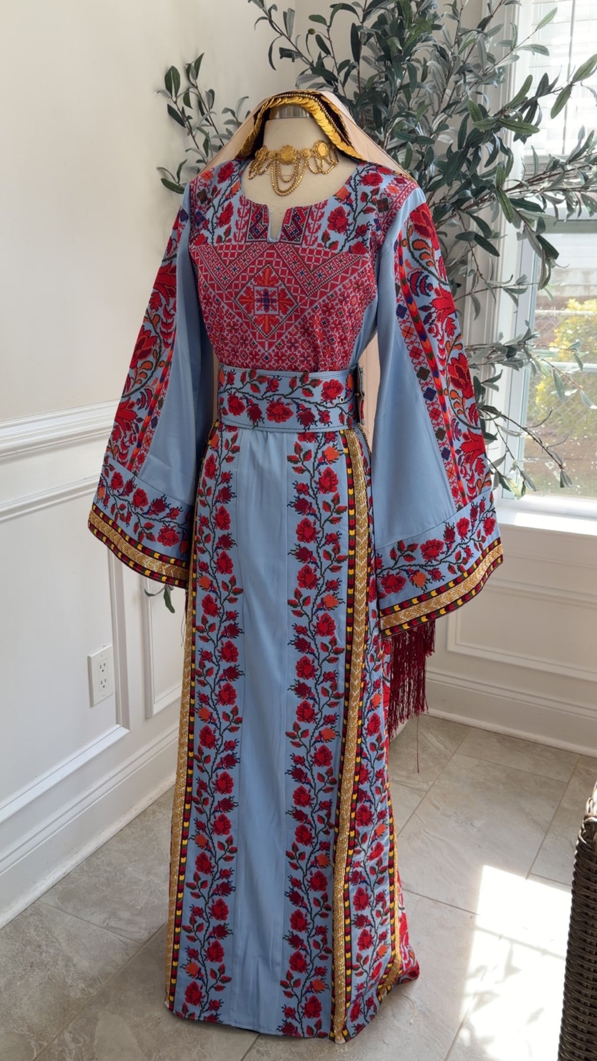 New Baby Blue Floral Sabayel Thobe