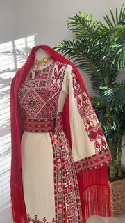 Red Embroidered Atameen Thobe Sale