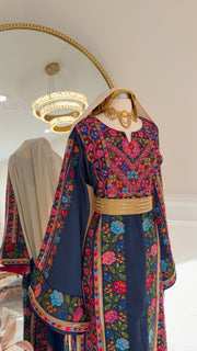 New Navy Blue Floral Sabayel Thobe