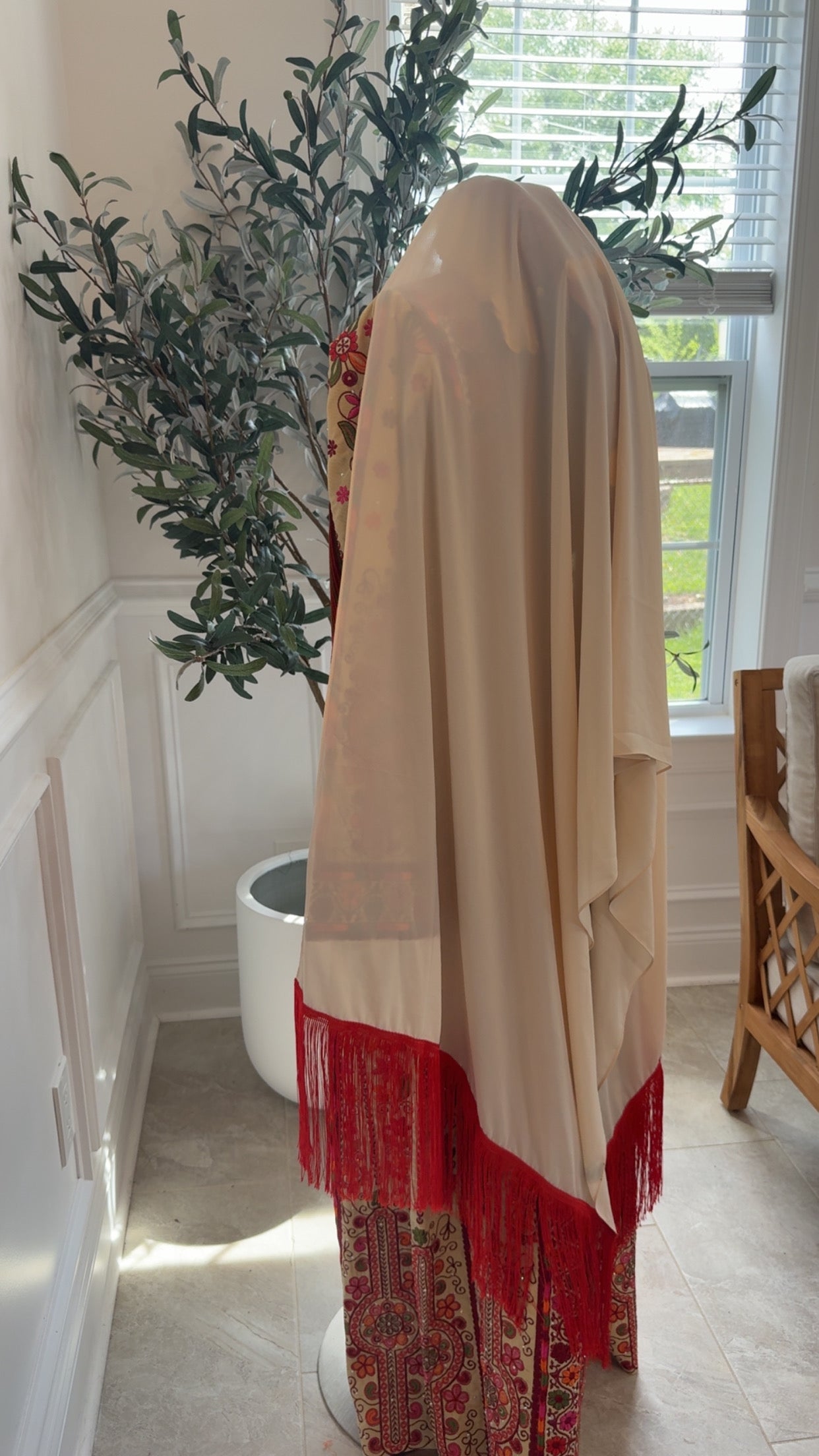 New Beige with Red Khirka (Scarf)