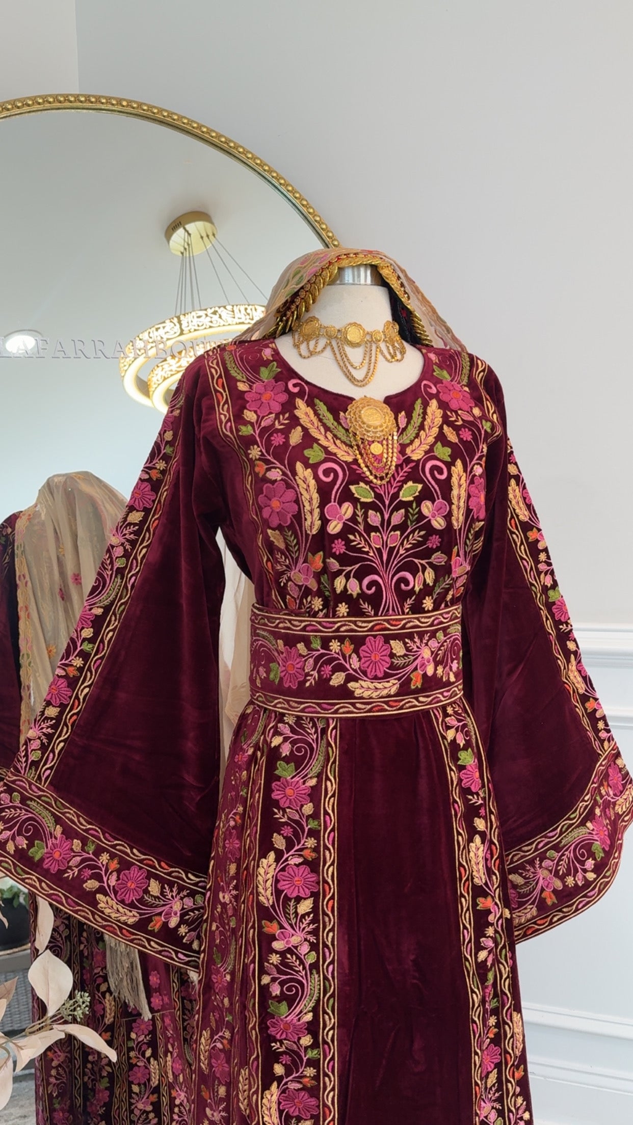 New Maroon Floral Velvet Thobe