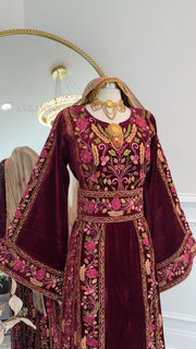 New Maroon Floral Velvet Thobe