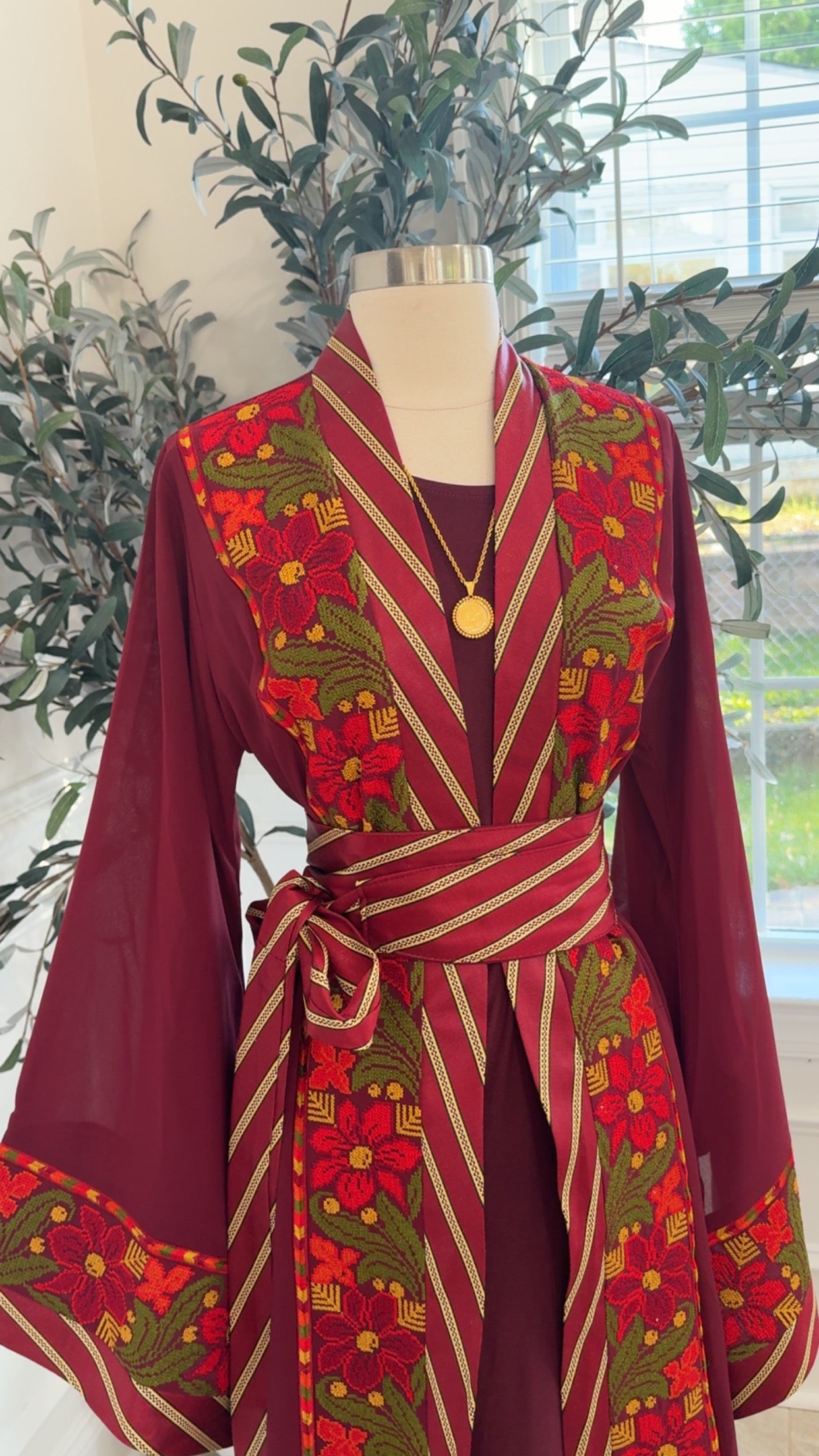 New Maroon Floral Kashmir Abaya