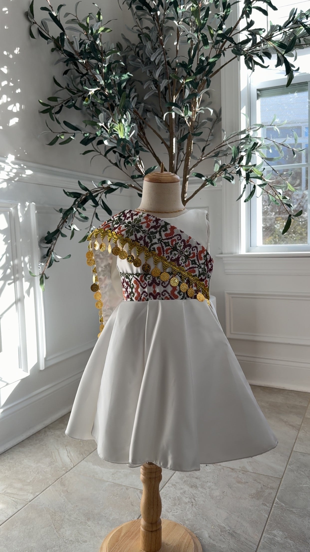 New White kids Tatreez Dress