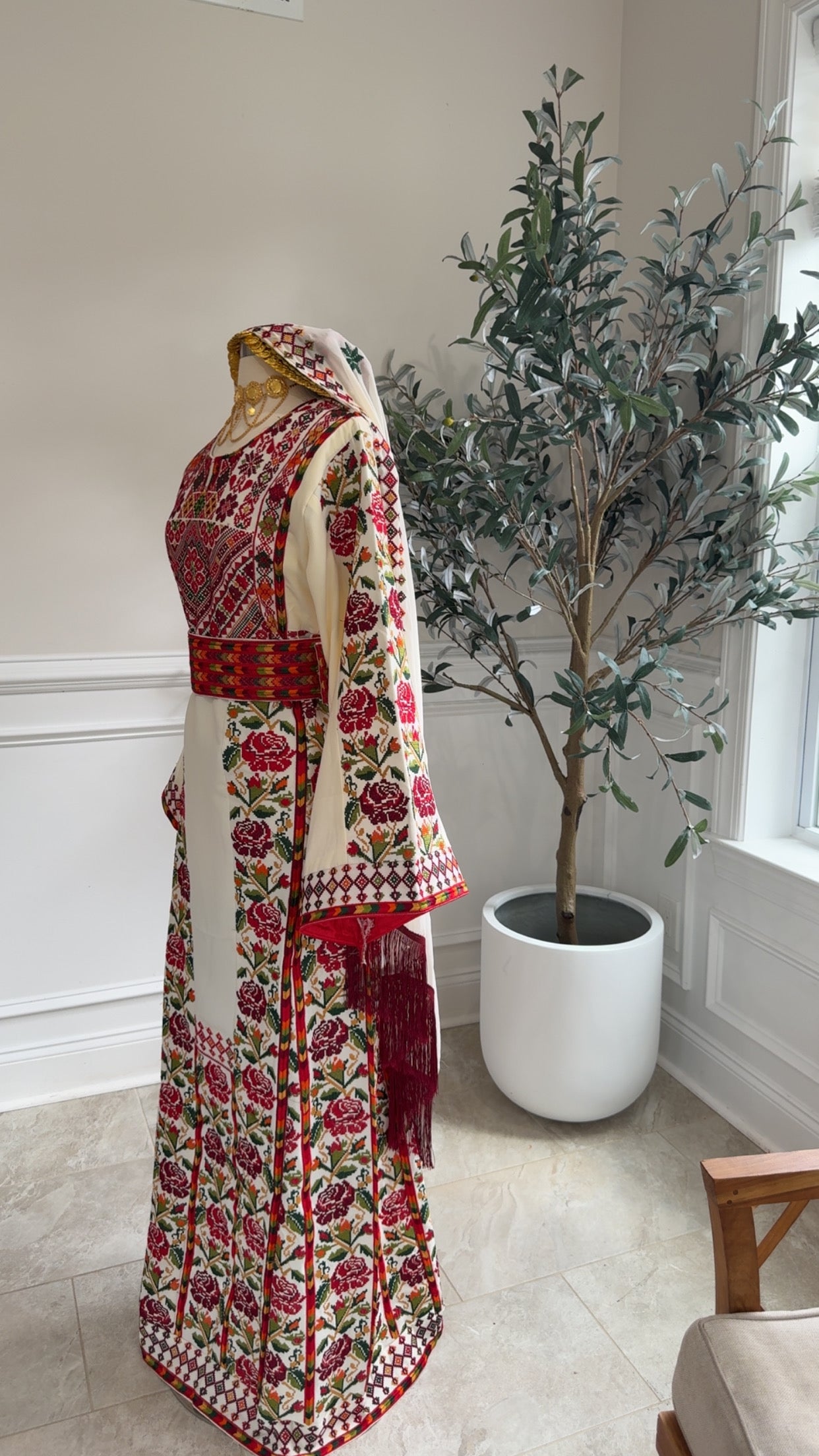 New Beige Floral Thobe