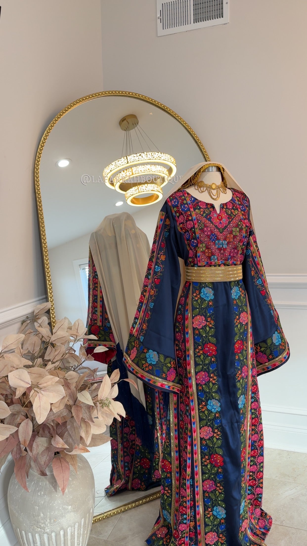 New Navy Blue Floral Sabayel Thobe