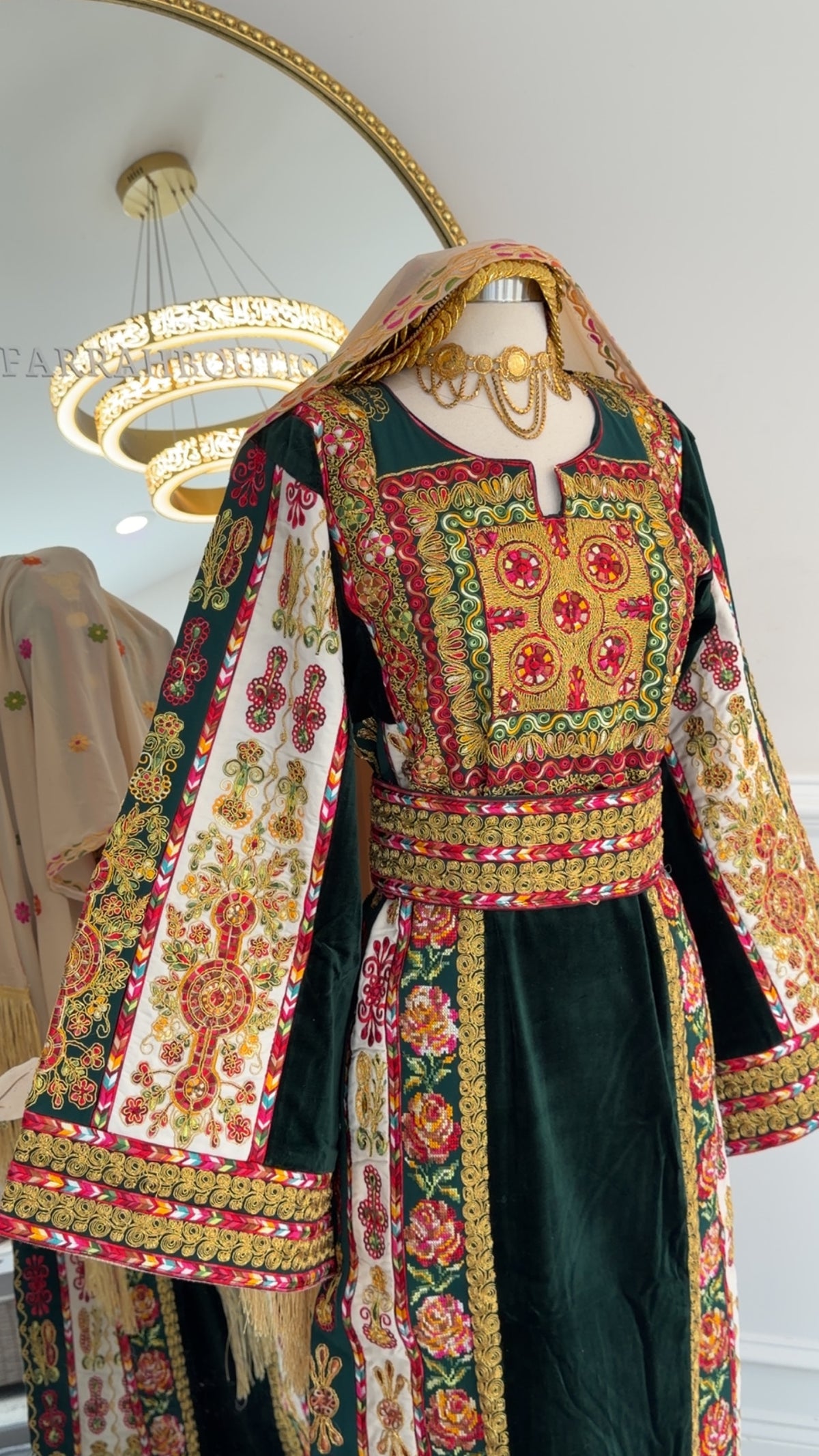 New Green Floral Malika Velvet Thobe