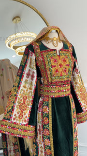 New Green Floral Malika Velvet Thobe