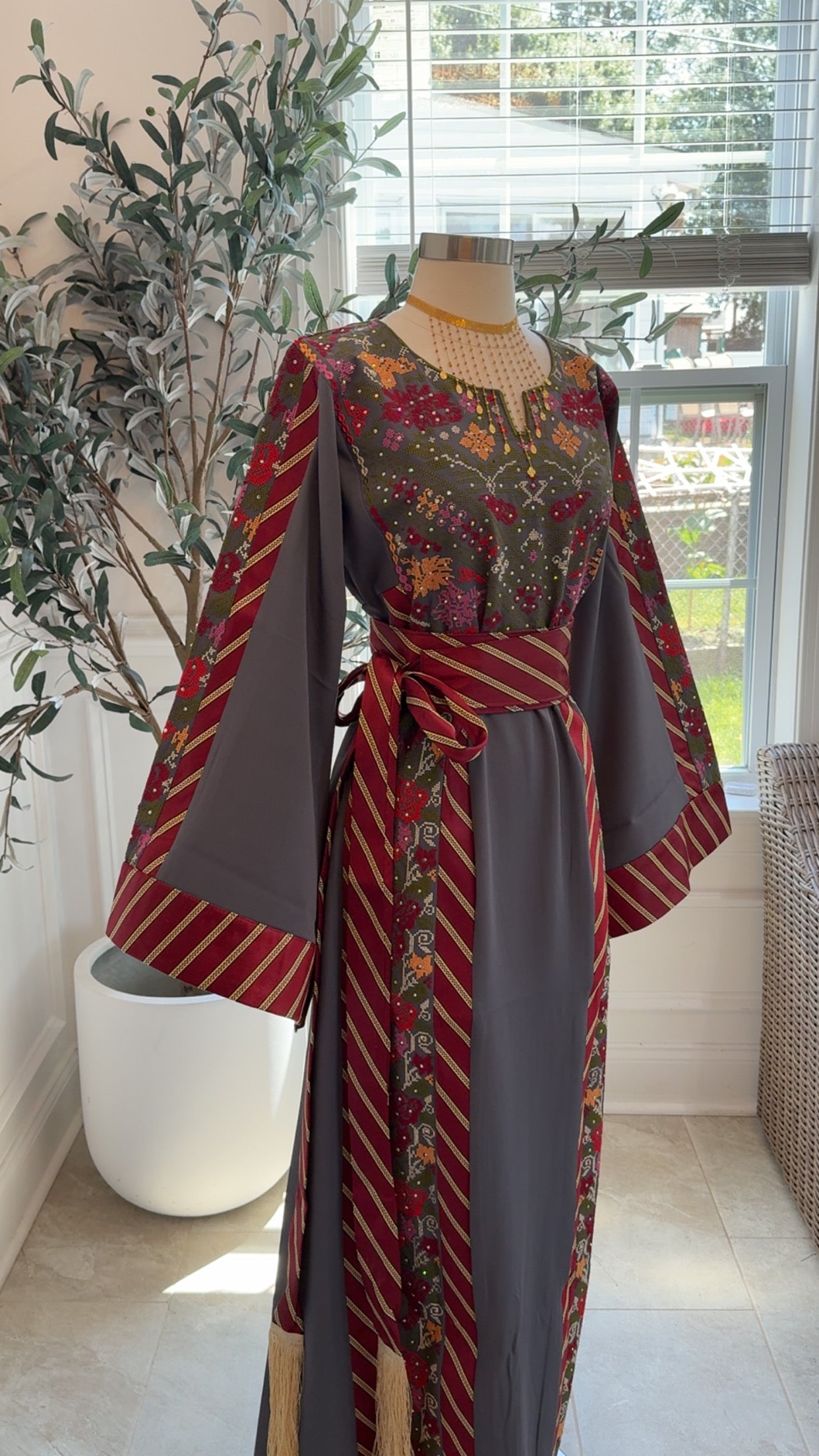 New Grey Floral Kashmir Dress