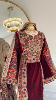 New Maroon Floral Velvet Thobe Sale