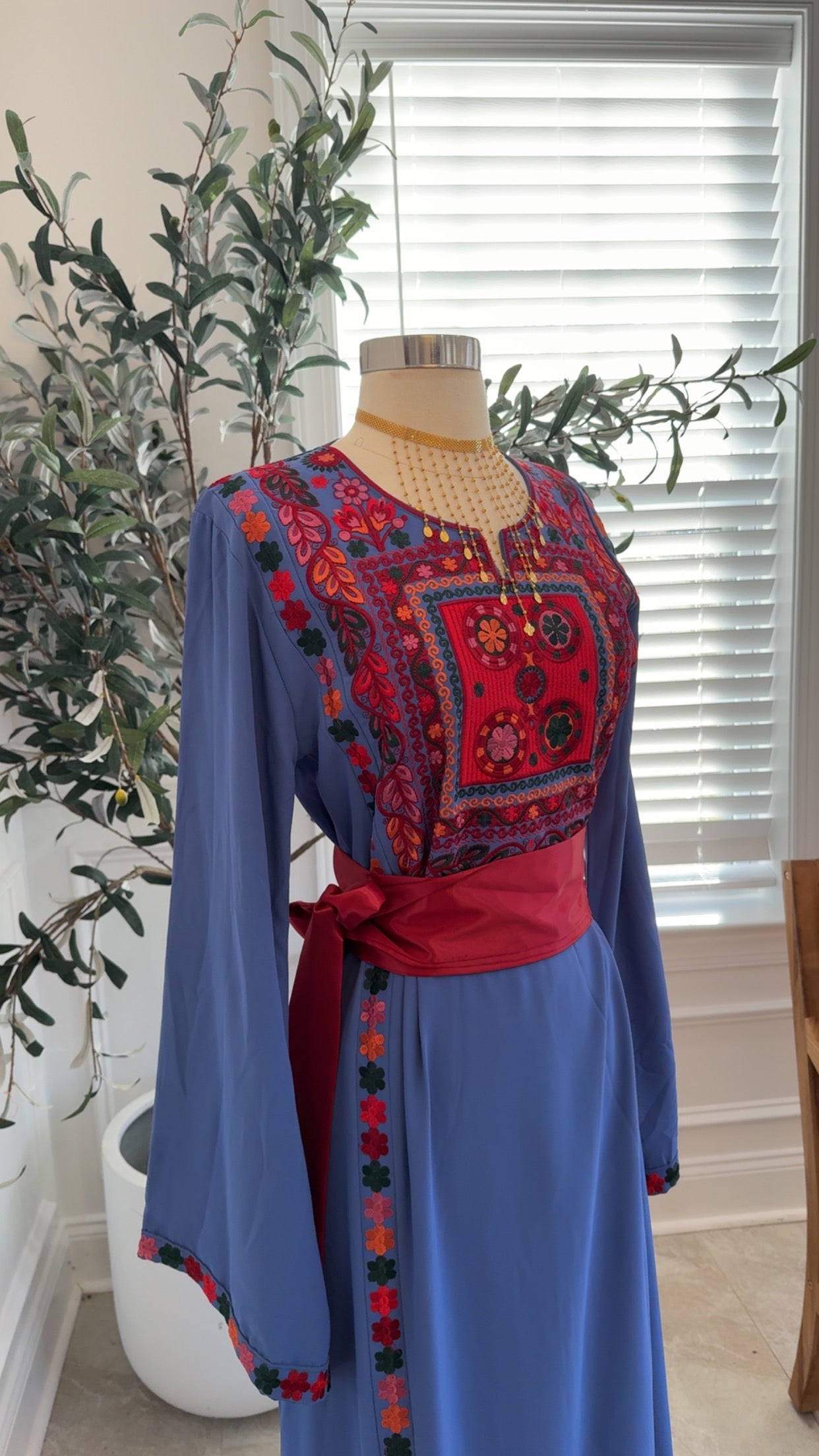 New Baby Blue Floral Tatreez Dress