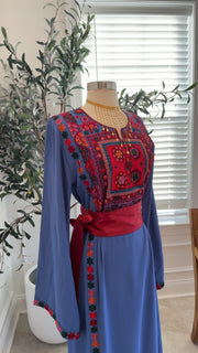 New Baby Blue Floral Tatreez Dress