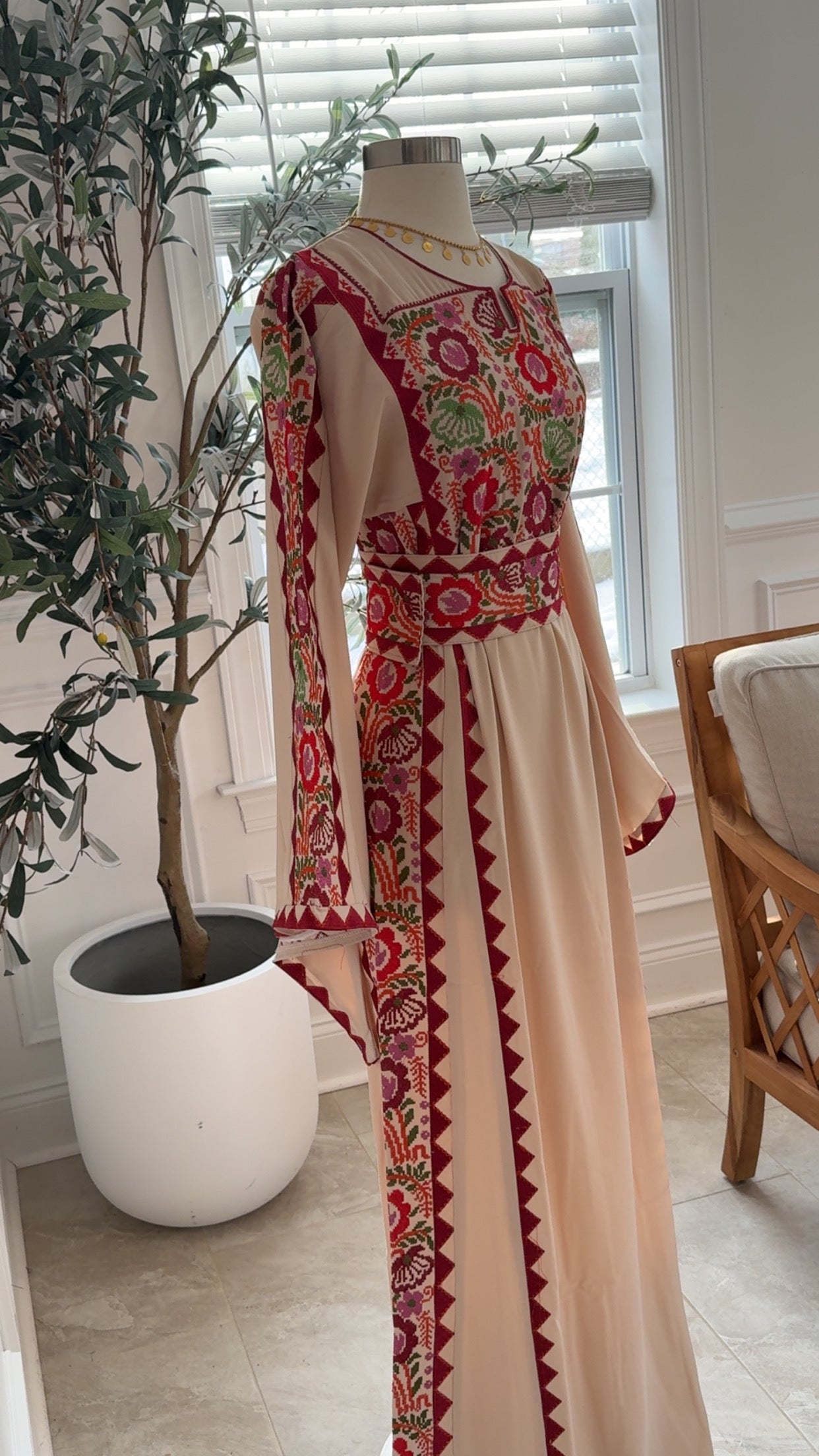New Beige Floral Tatreez Dress