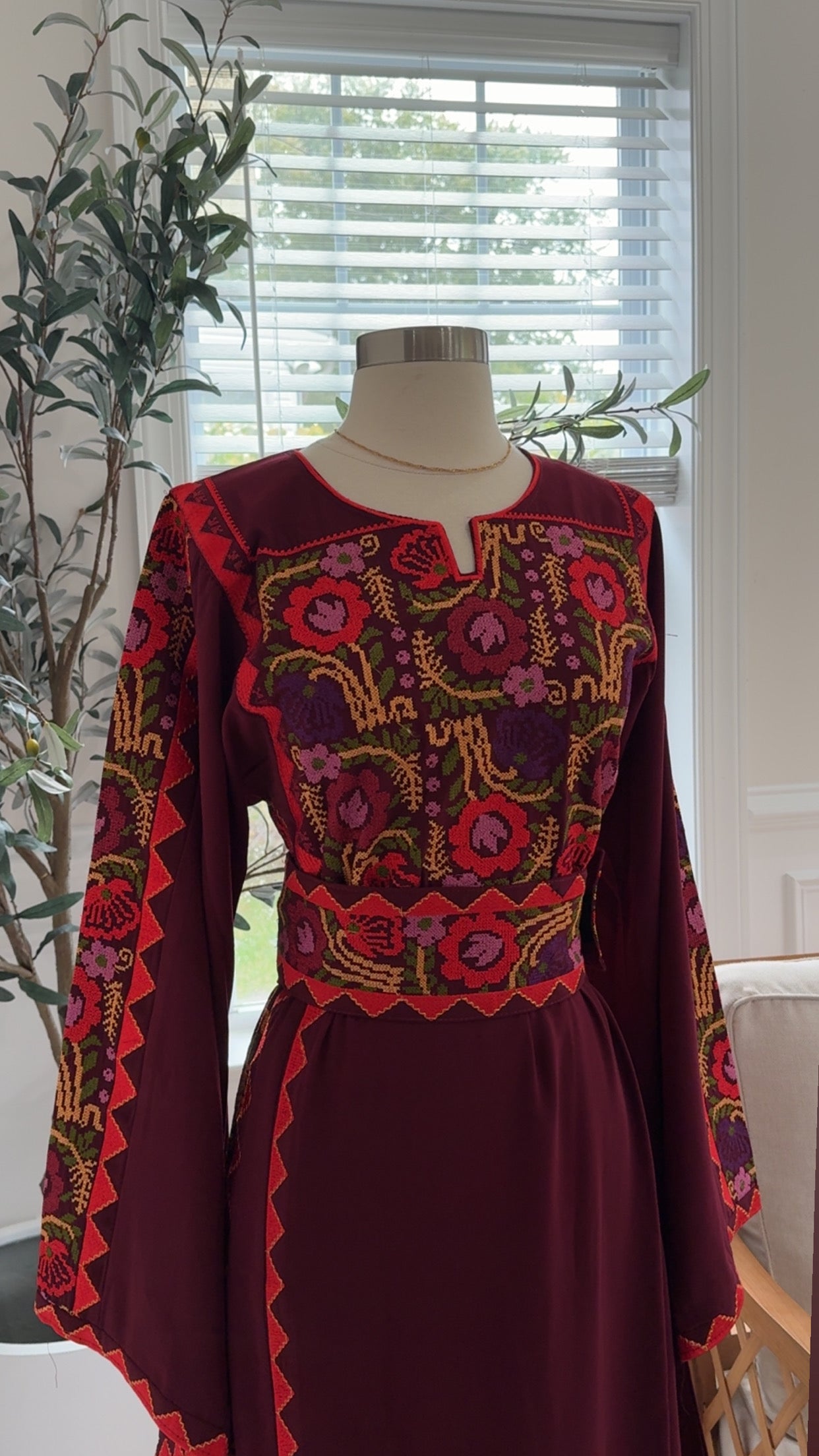 New Maroon Floral Tatreez Dress