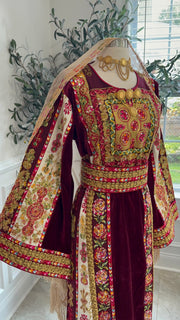 New Maroon Floral Malika Velvet Thobe