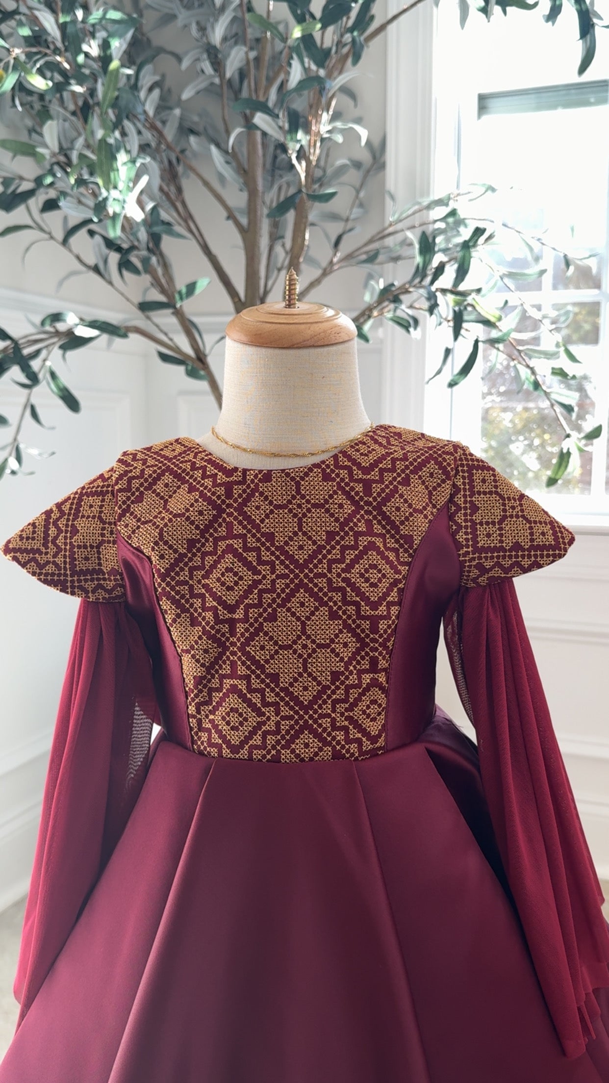 New Maroon Tatreez Kids Dress