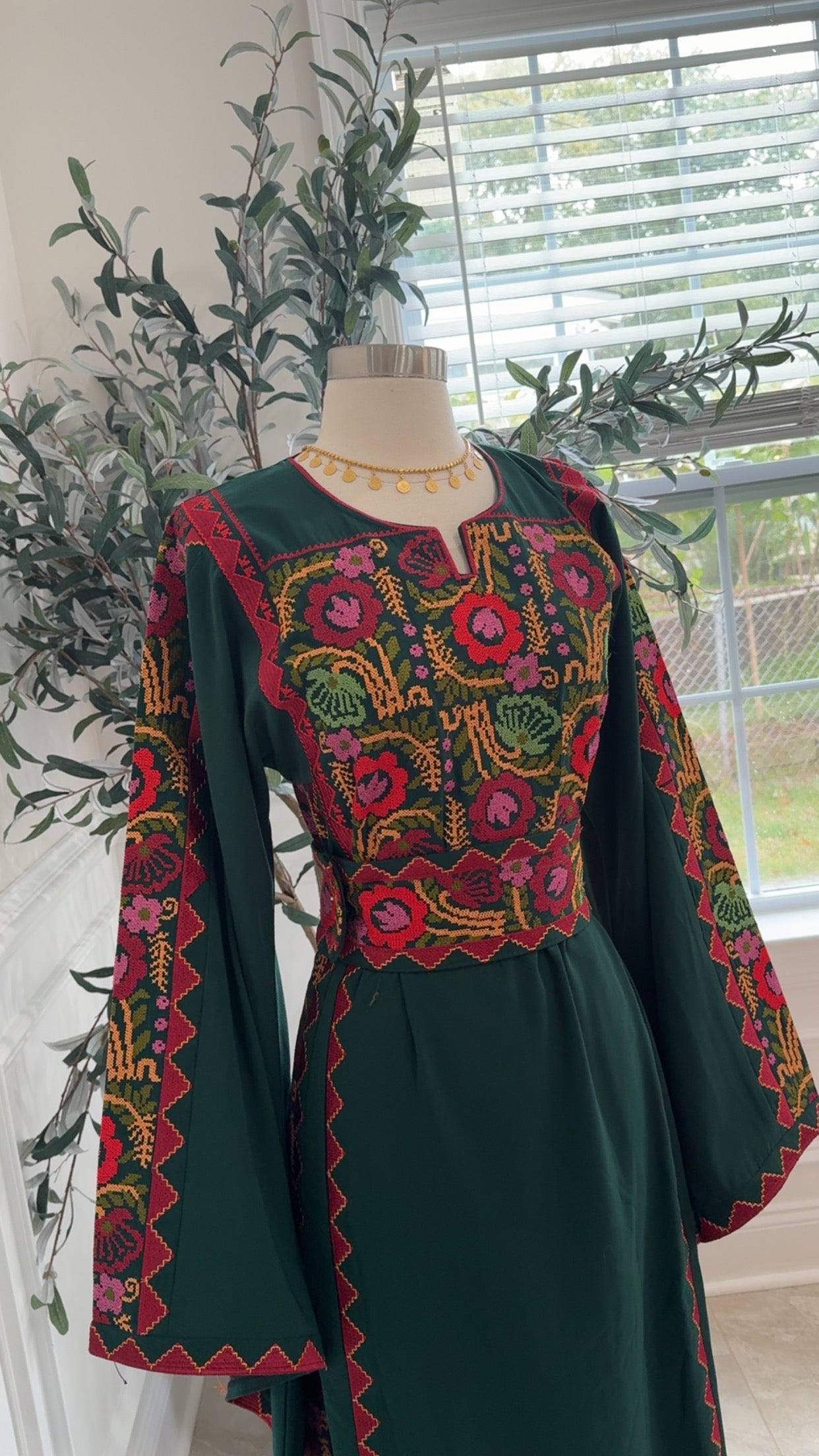 New Green Floral Tatreez Dress
