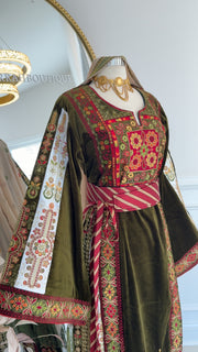 New Olive Green Velvet Malika Thobe