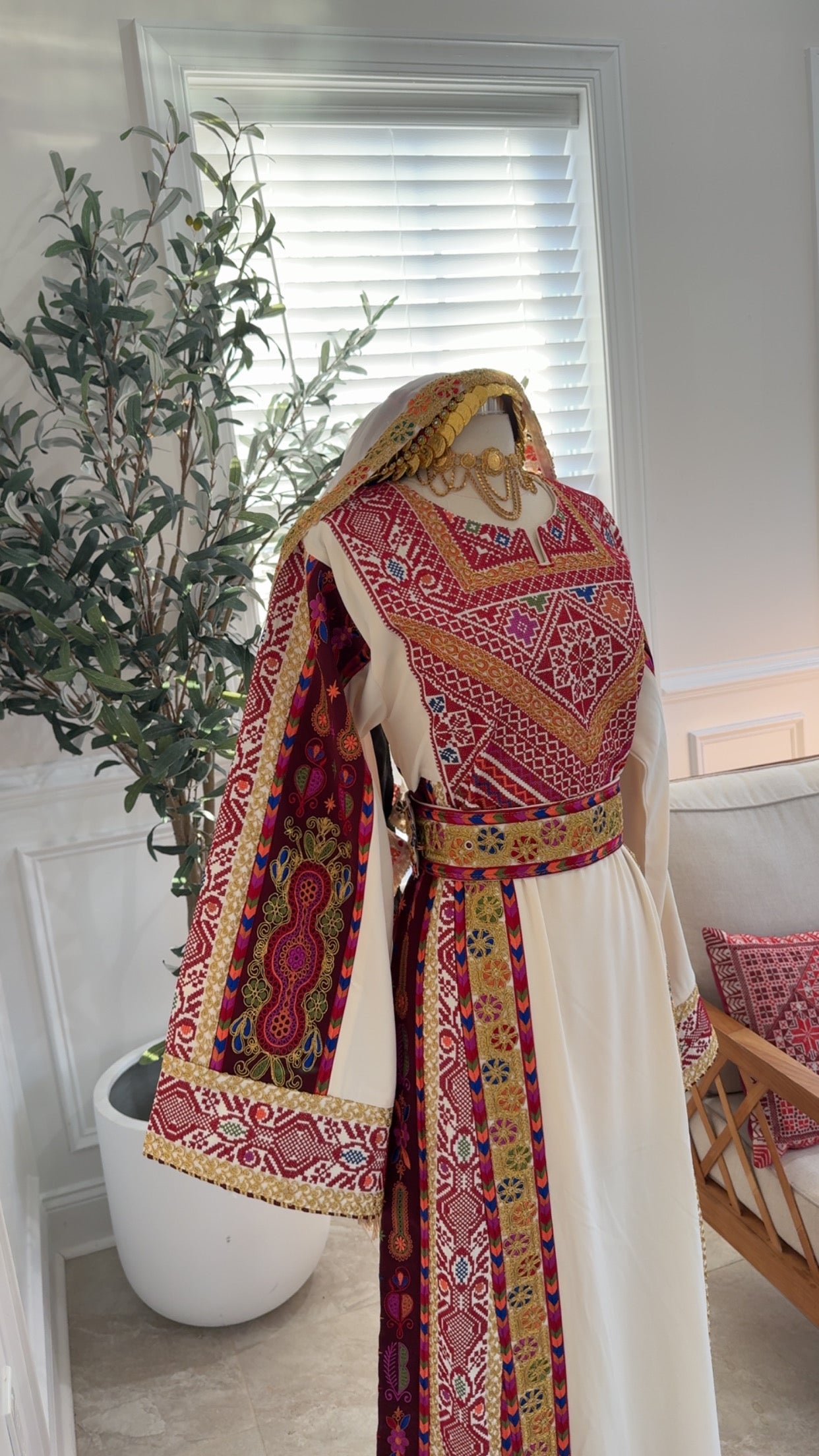 Pearl White Malika Thobe with Gold Kasab Sale