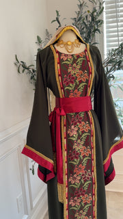 New Olive Green Sabayel Tatreez Dress