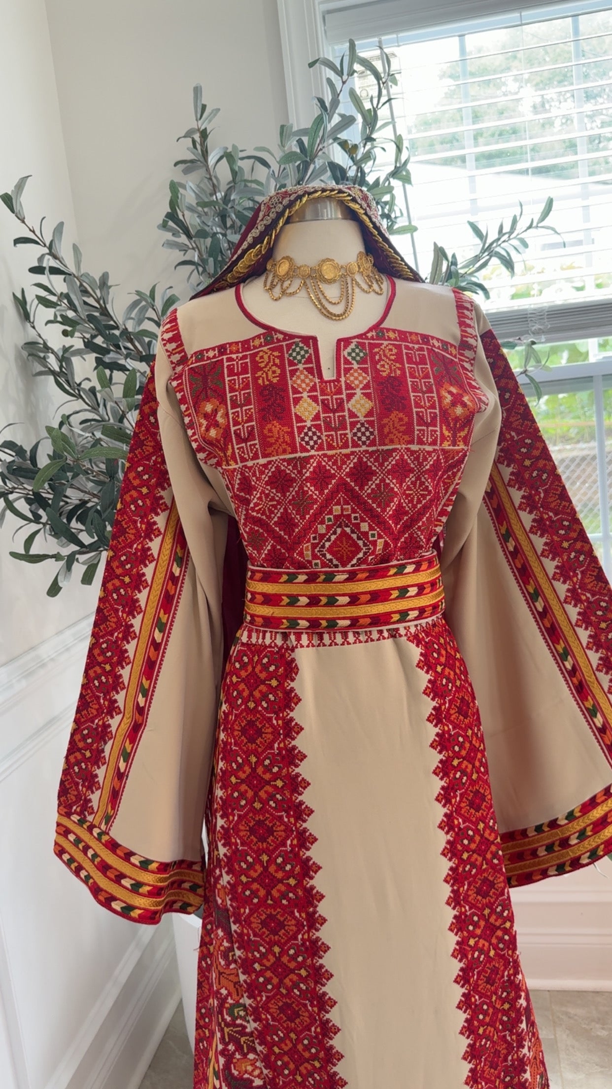 New Heavily embroidered Beige Thobe