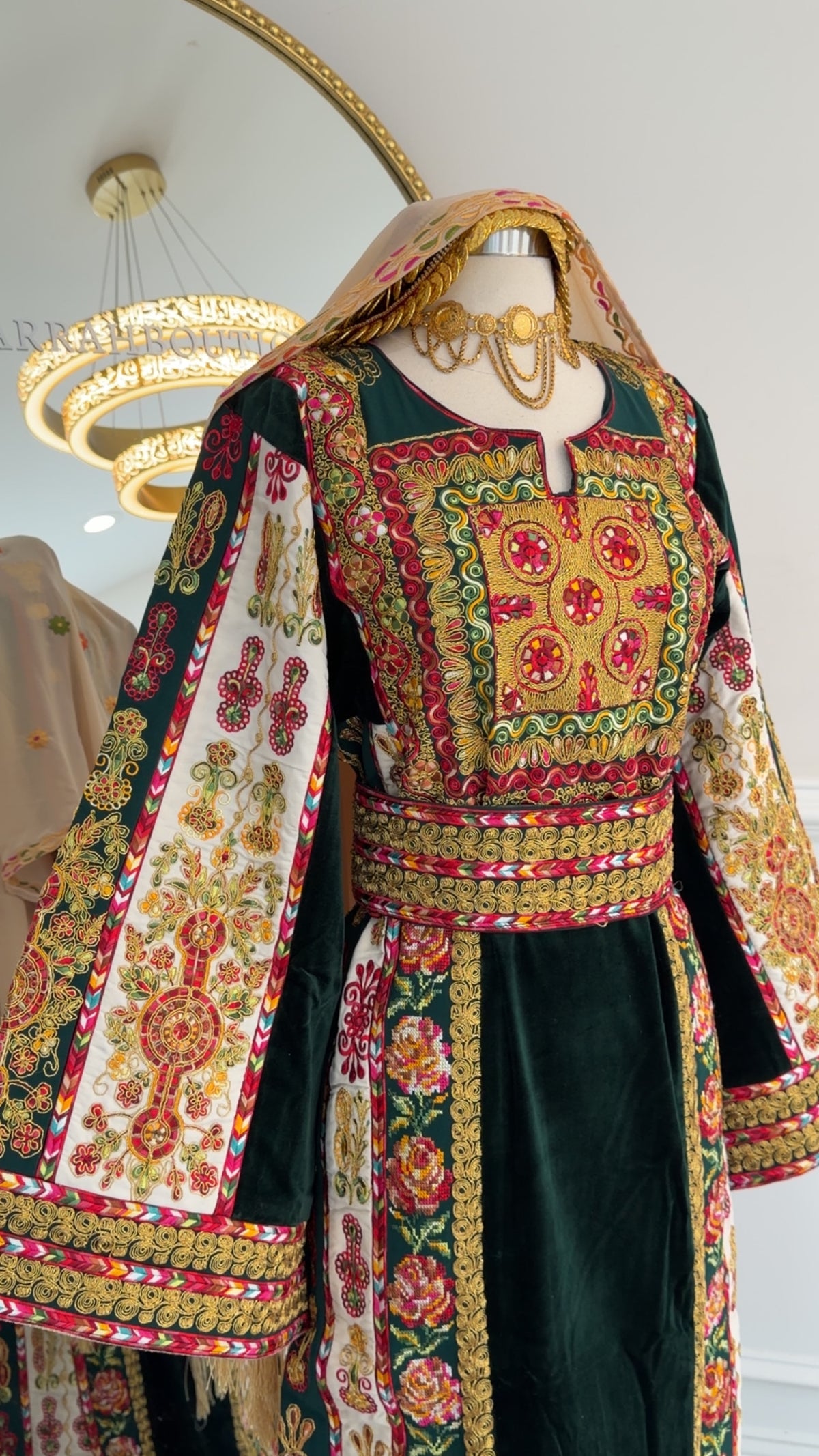New Green Floral Malika Velvet Thobe