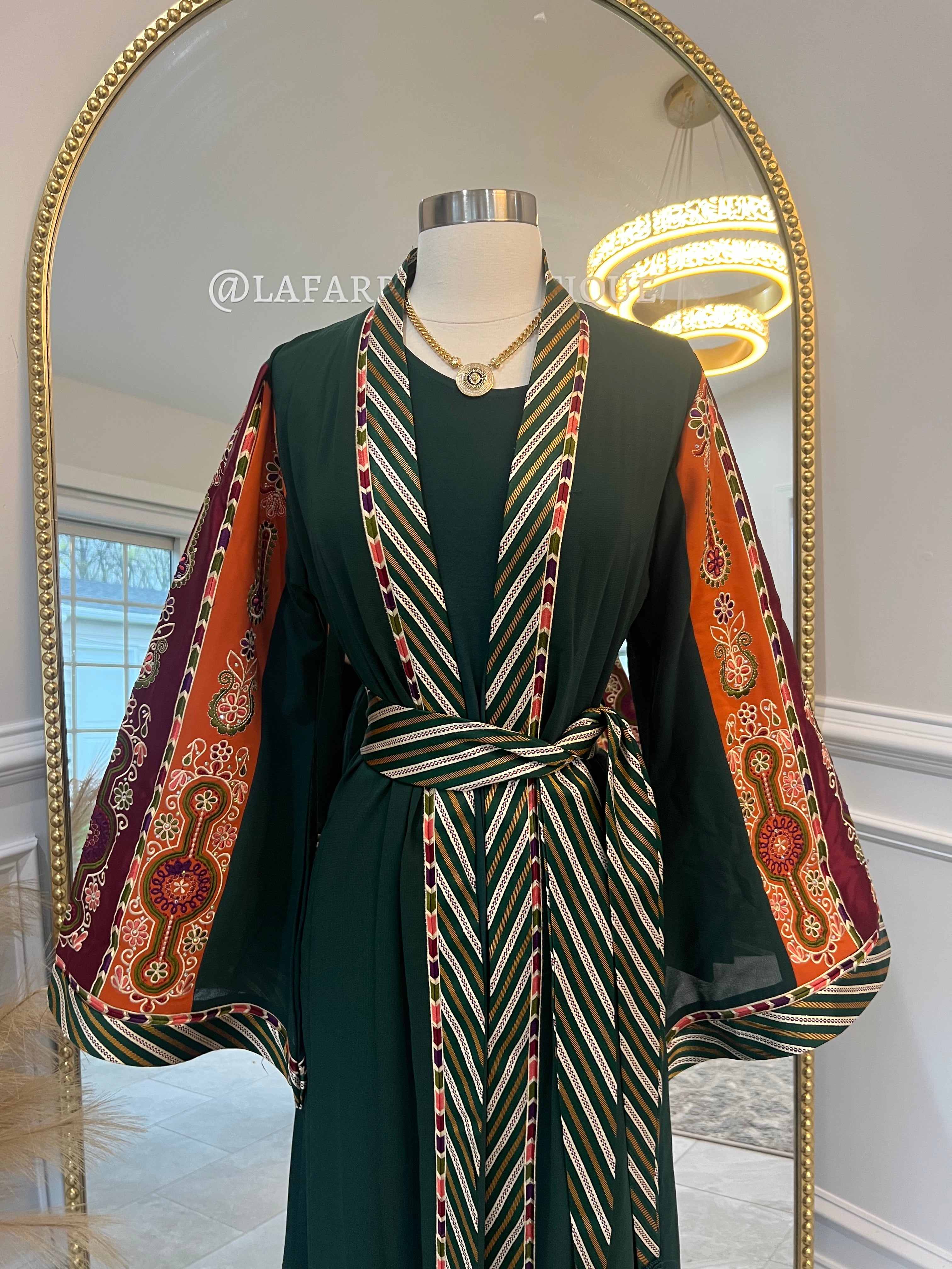 New Green Kashmir open Abaya