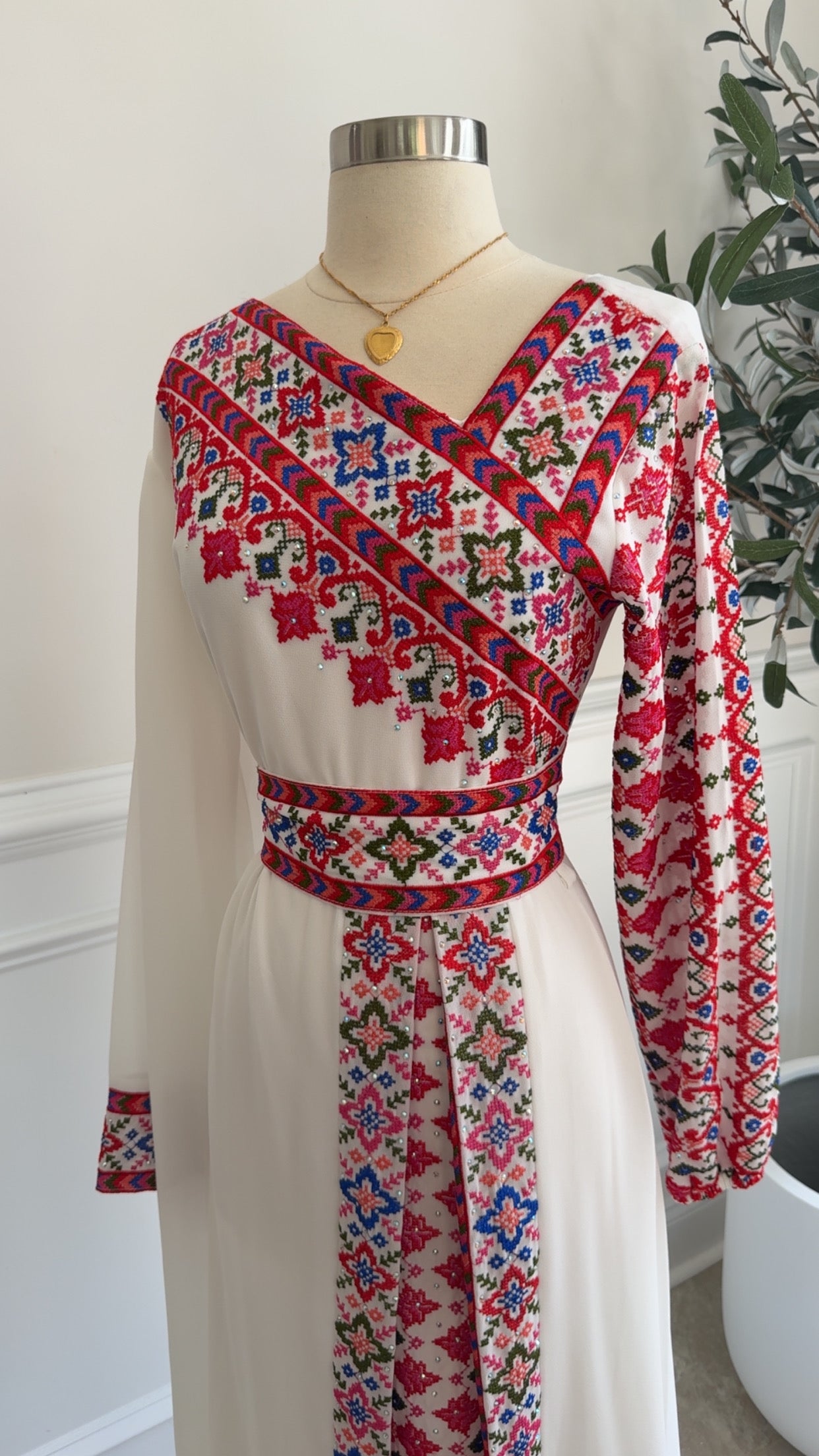 New White Tatreez Dress Sale