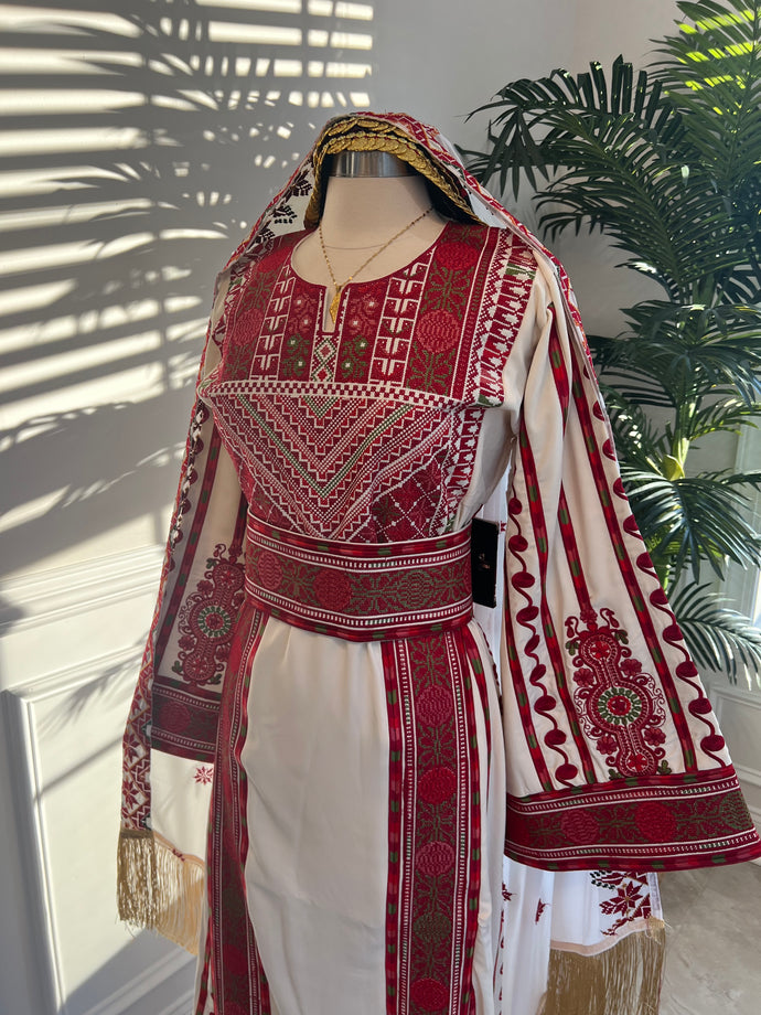 Beige Embroidered Red Thobe Sale