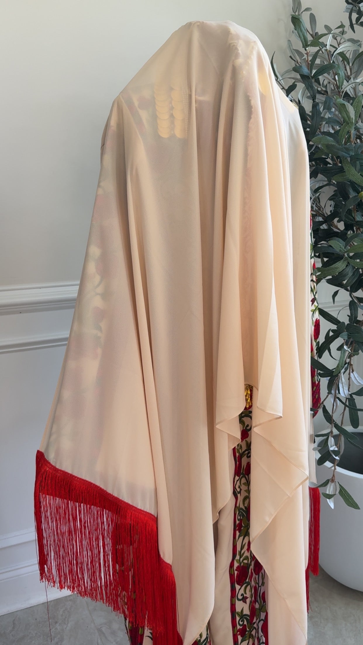 New Plain Beige Khirka with Red