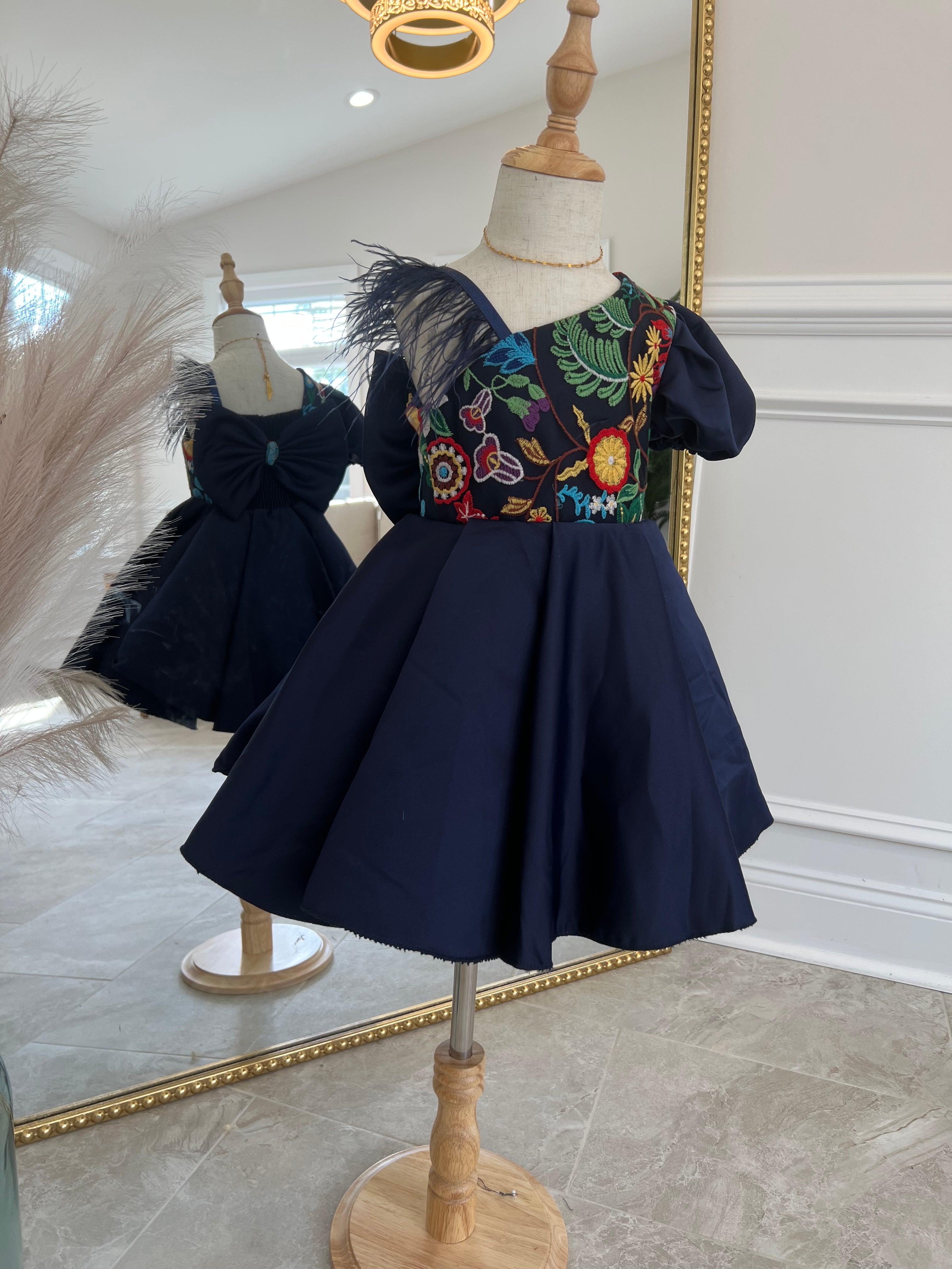 Navy Blue Floral Kids Dress