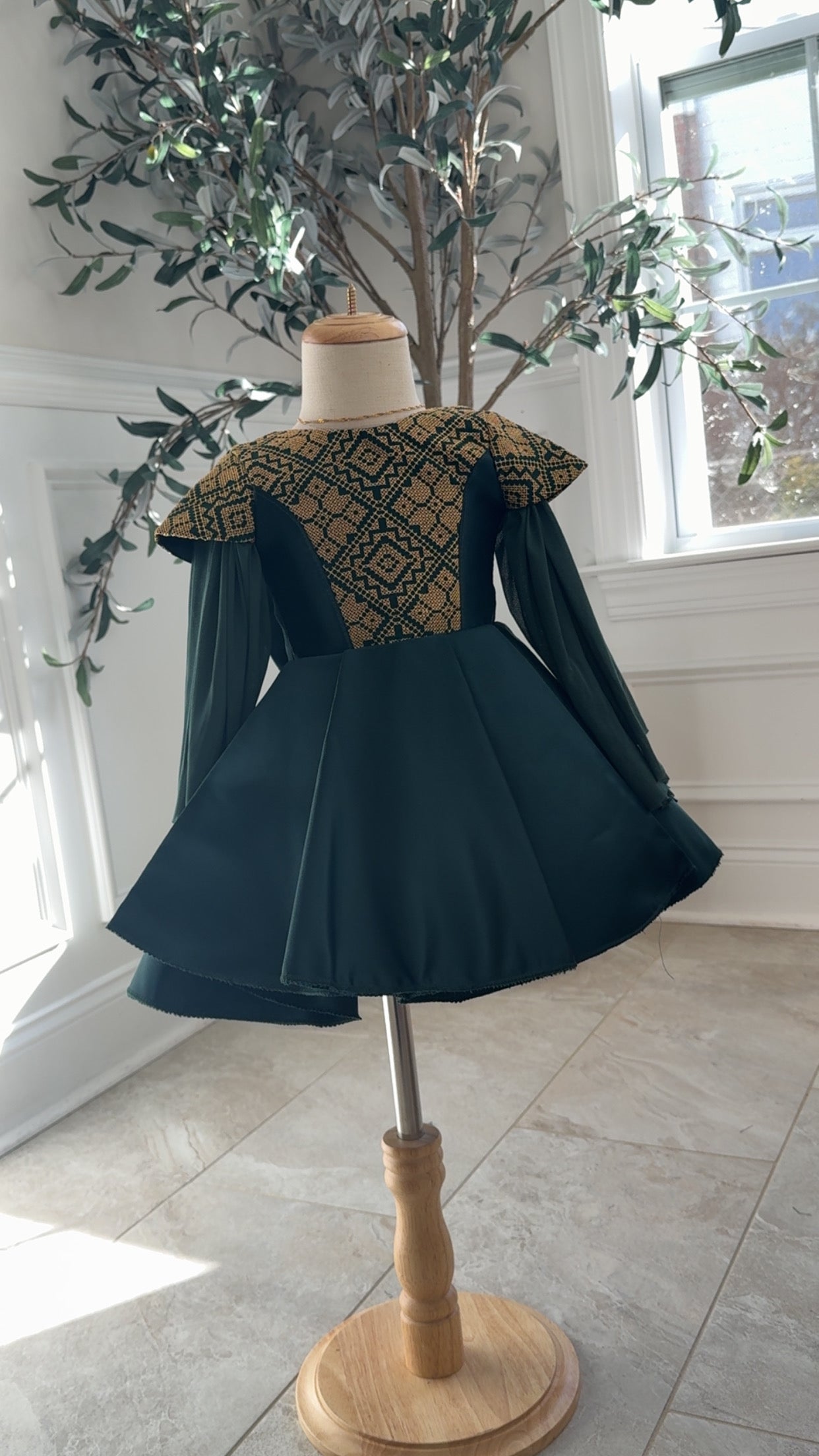 New Green Kids Tatreez Dress